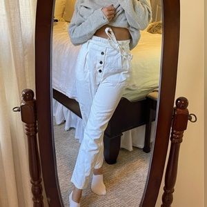 White paper bag pants with tie waist